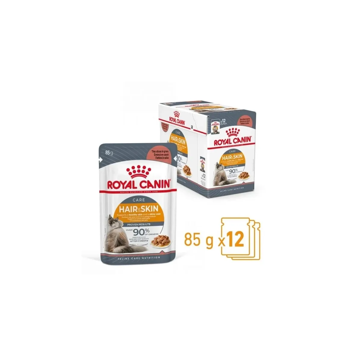 Royal Canin kassi einekotike kastmes, Hair&Skin, 12 x 85 g - Tootepilt