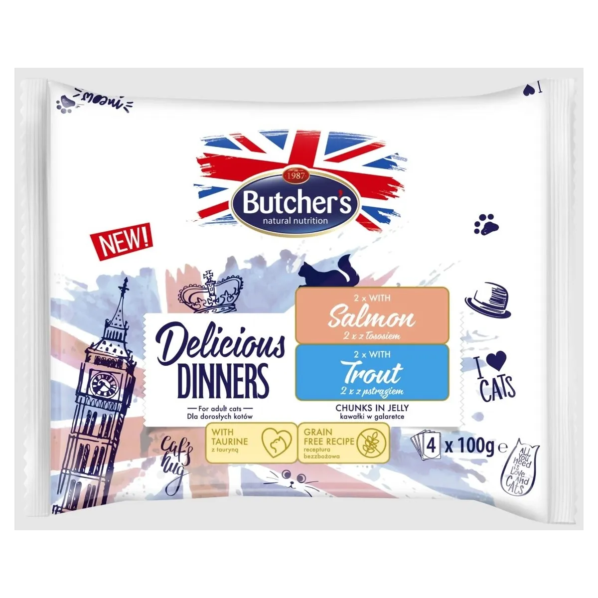 Butchers Delic. Dinner kassi einekotike lõhe/forell, 4x100g - Tootepilt