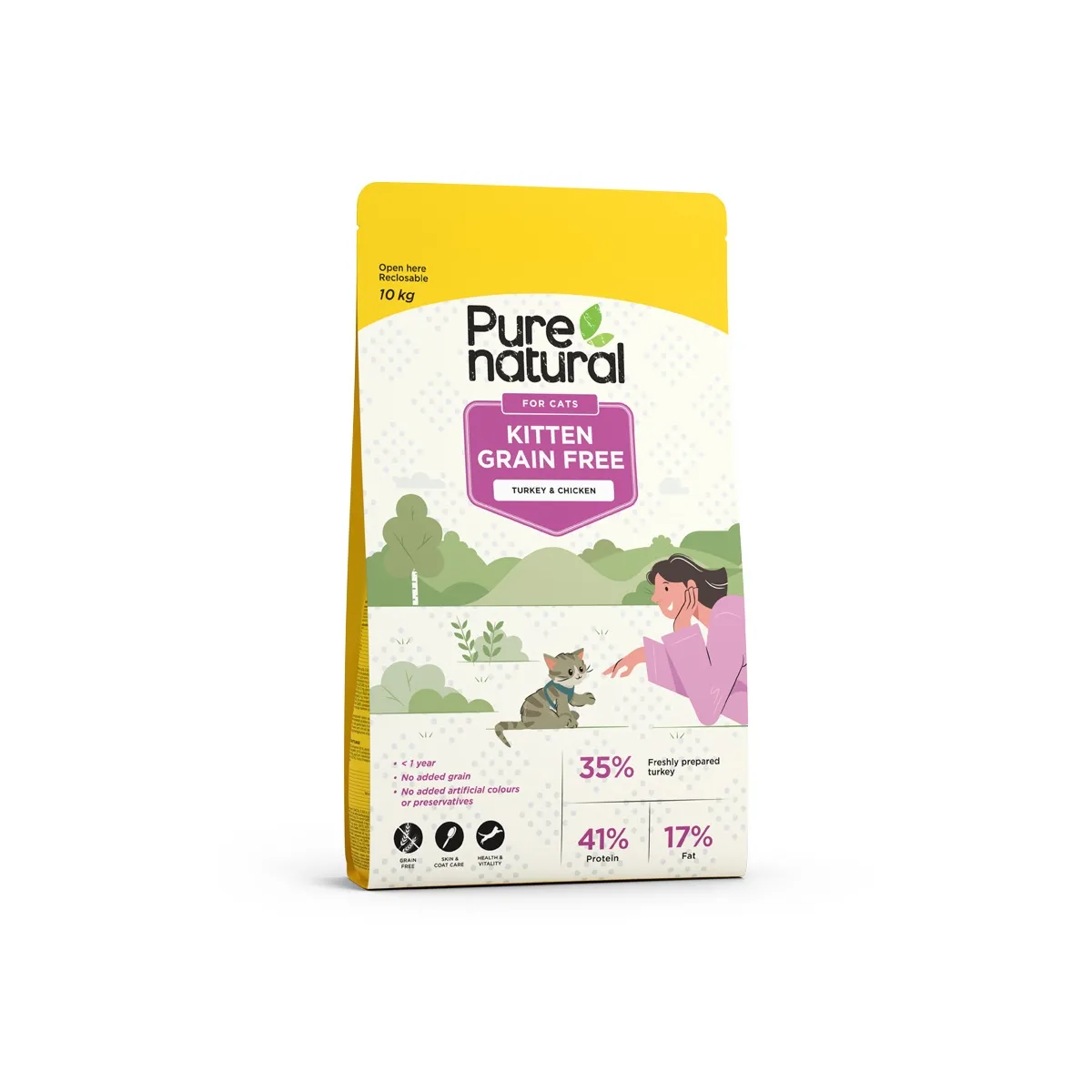 Purenatural kassipoja kuivtoit, teraviljavaba, kana/kalkun, 10 kg - Tootepilt