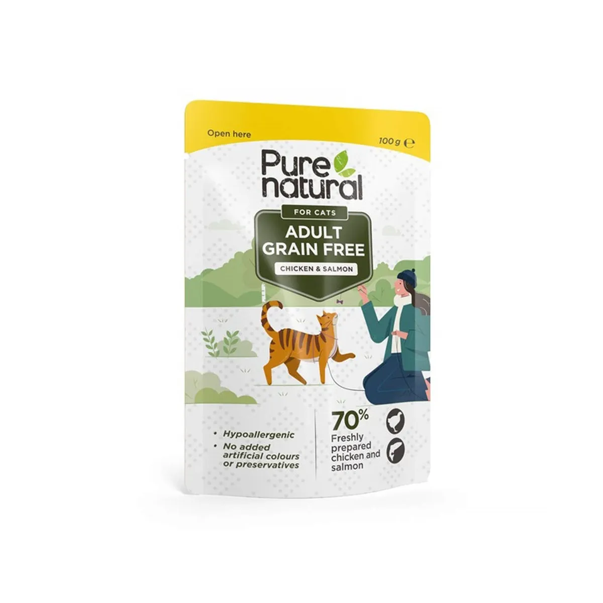 Purenatural kassi einekotike, kana/lõhe, teraviljavaba, 100 g - Tootepilt