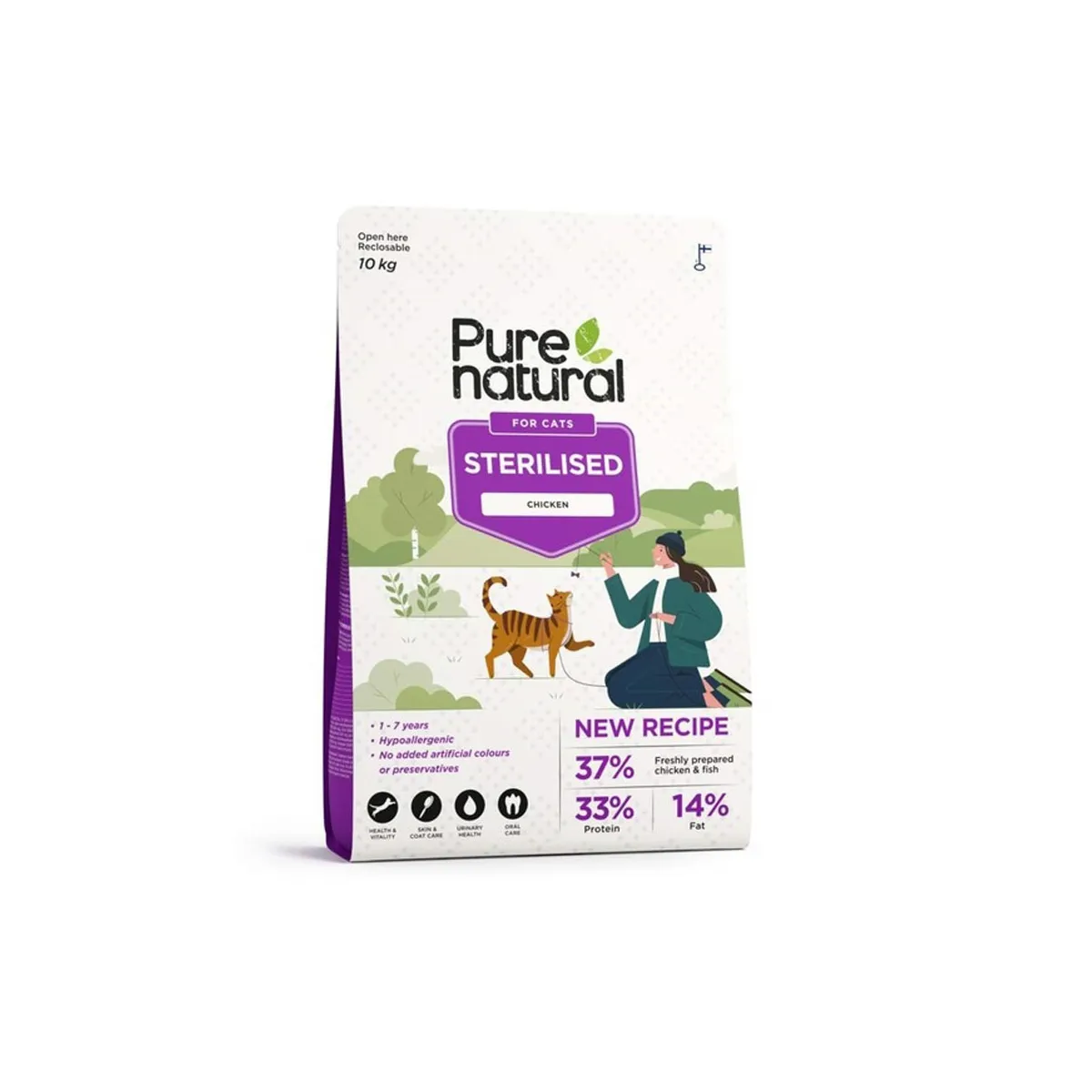 Purenatural kuivtoit steriliseeritud kassile, kana, 10 kg - Tootepilt