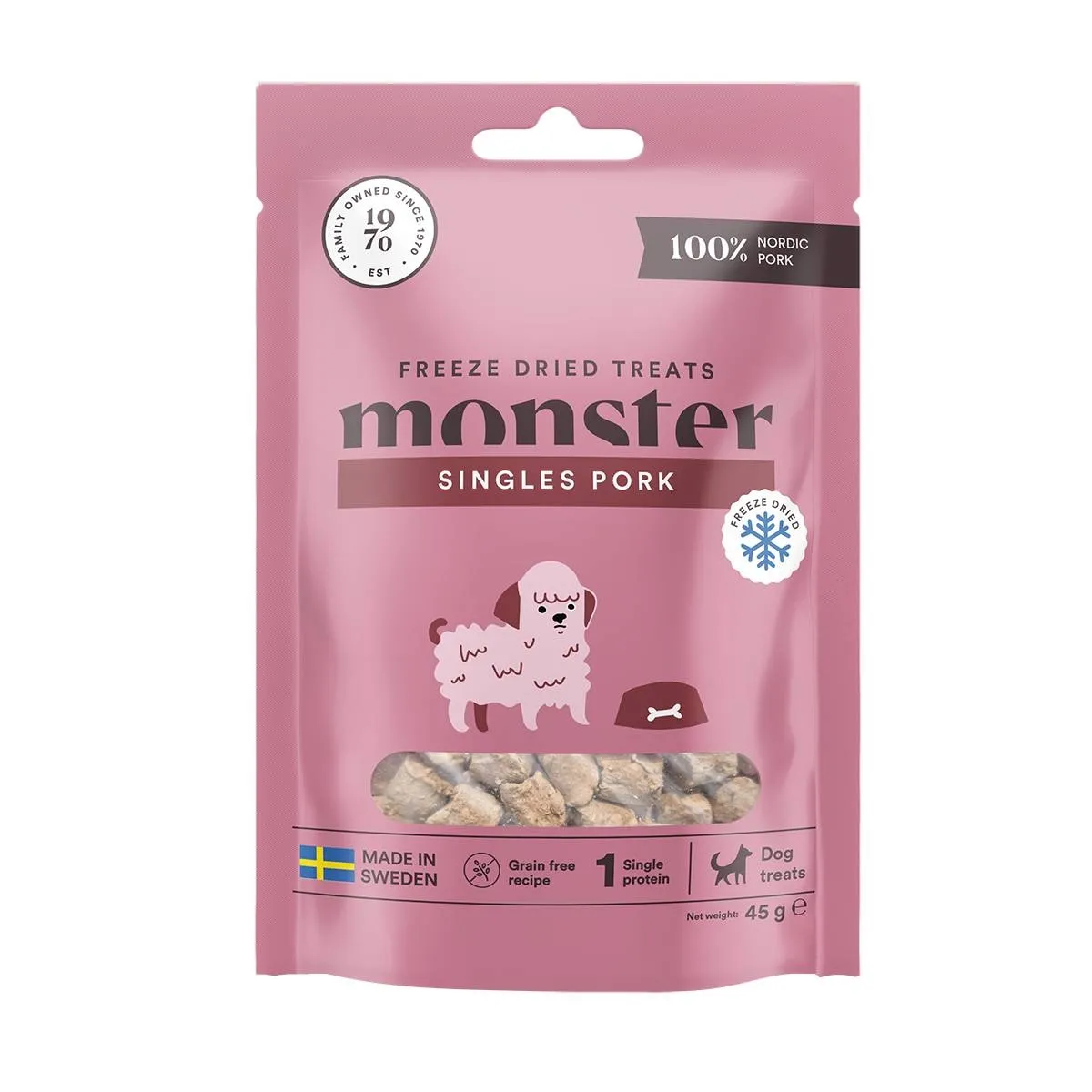 Monster Dog külmkuivatatud maius koerale, siga, 45 g - Tootepilt