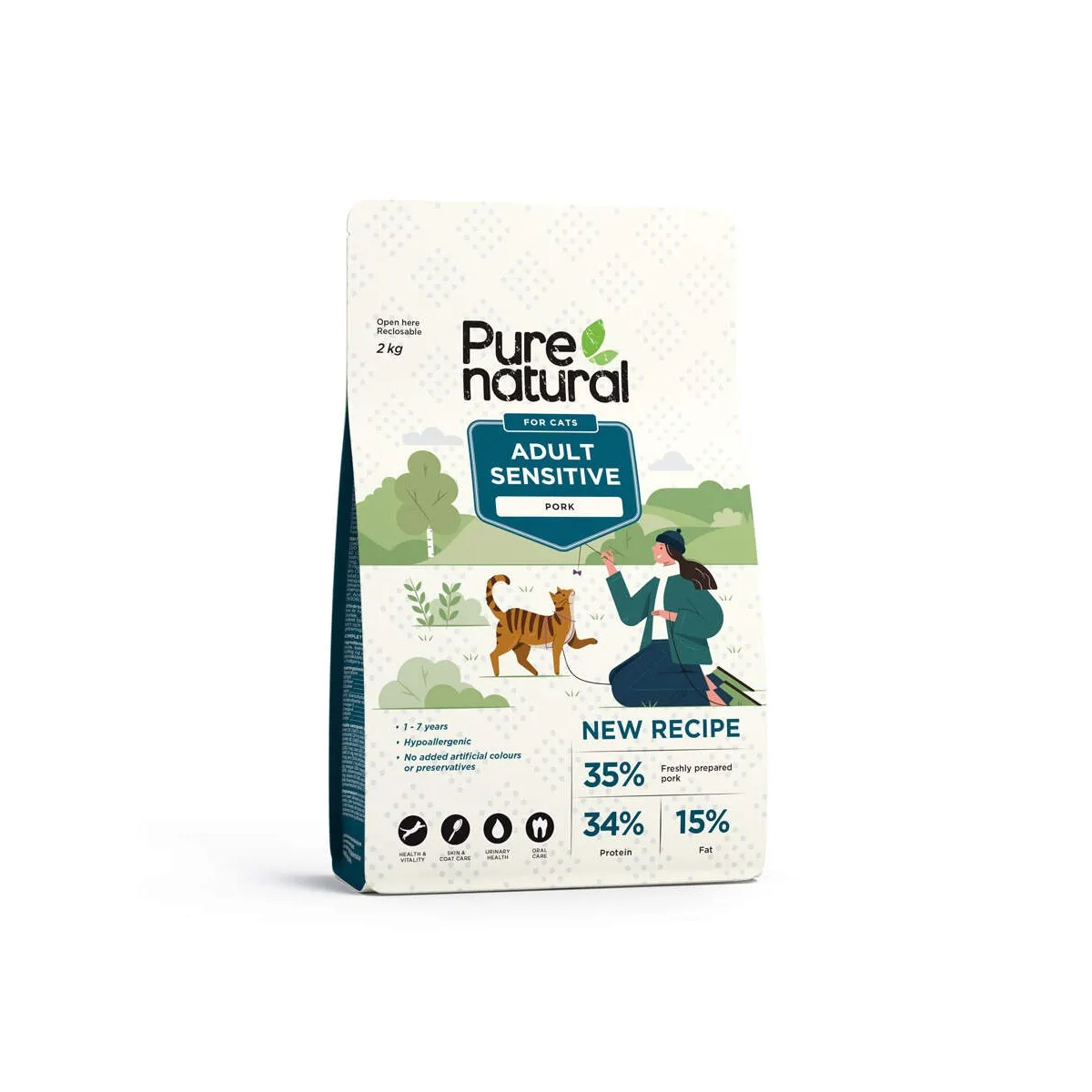 Purenatural Sensitive kassi kuivtoit, siga, 2 kg - Tootepilt