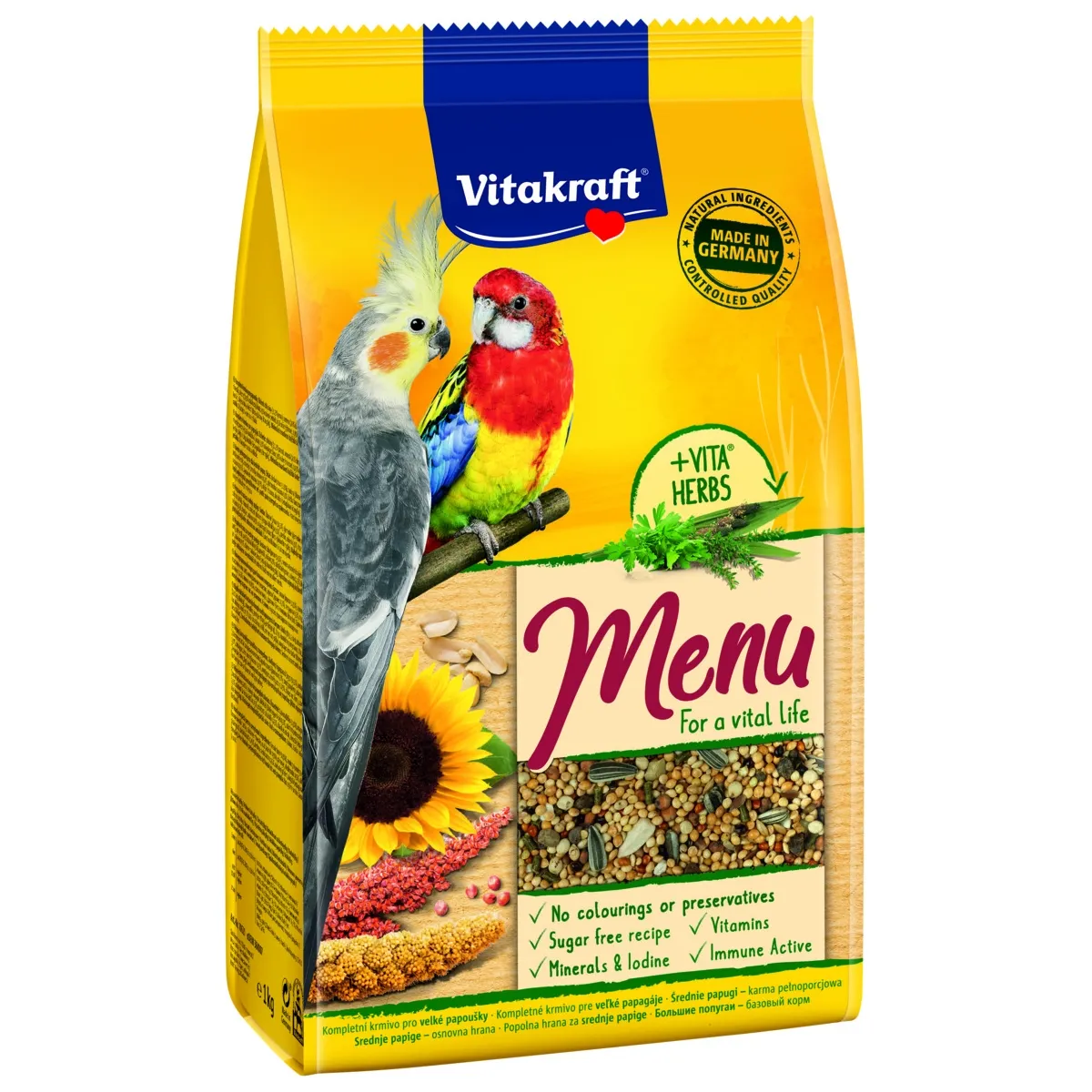 Vitakraft Premium Menu keskmise suurusega papagoide täissööt, 1 kg - Tootepilt