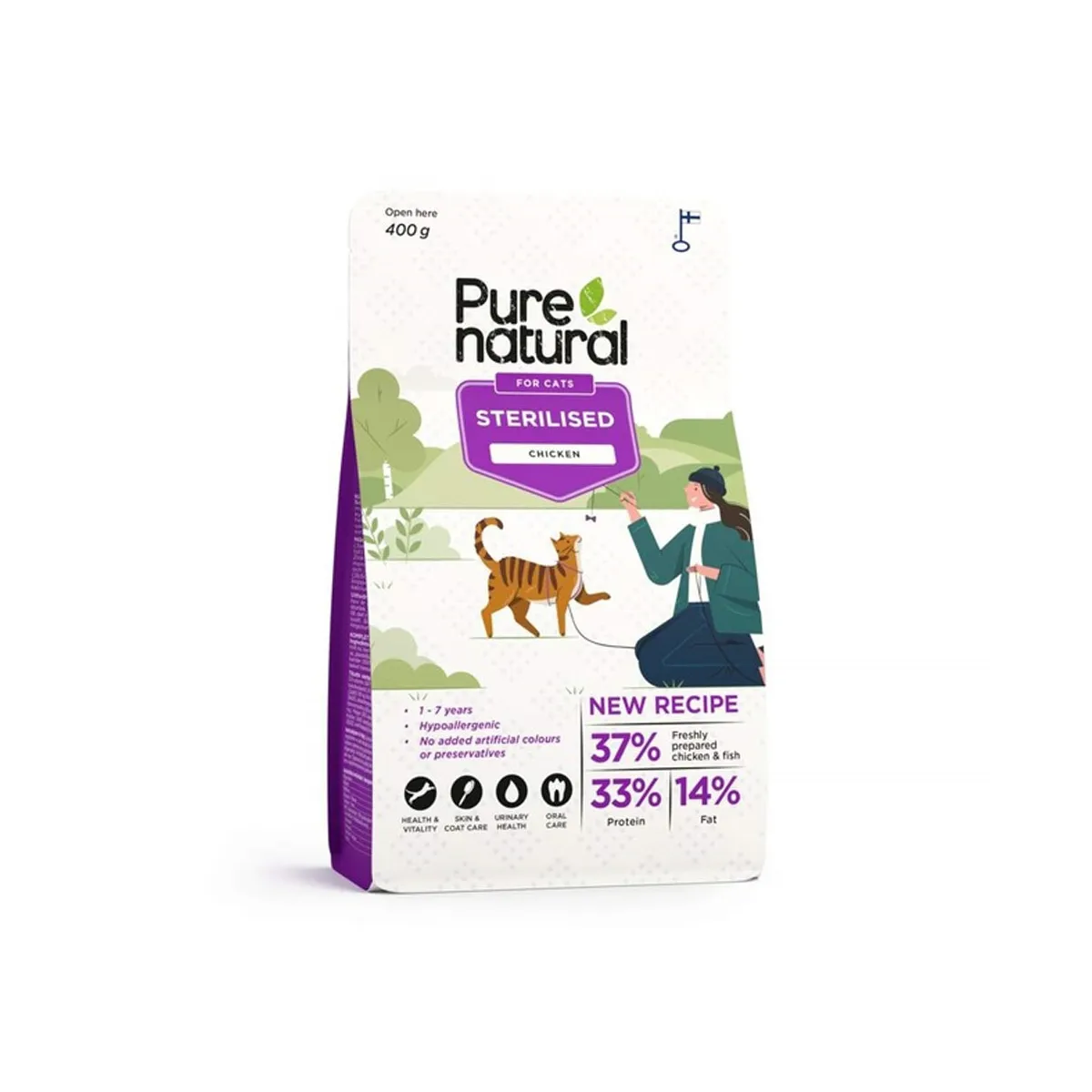 Purenatural kuivtoit steriliseeritud kassile, kana, 400 g - Tootepilt 1