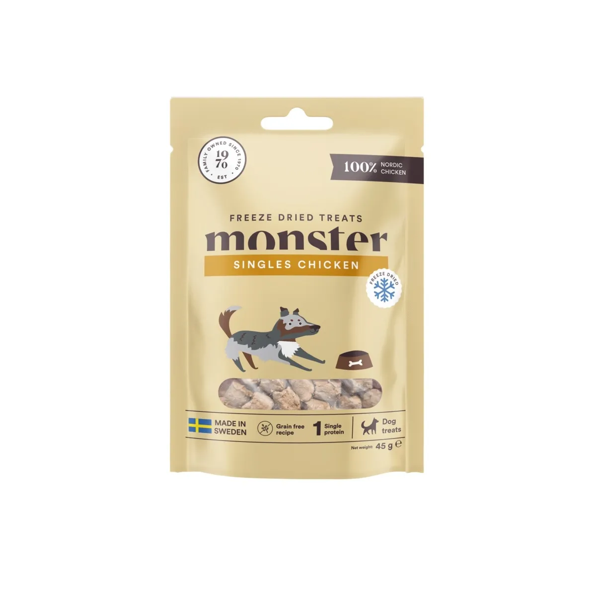 Monster Dog külmkuivatatud maius koerale, kana, 45 g - Tootepilt