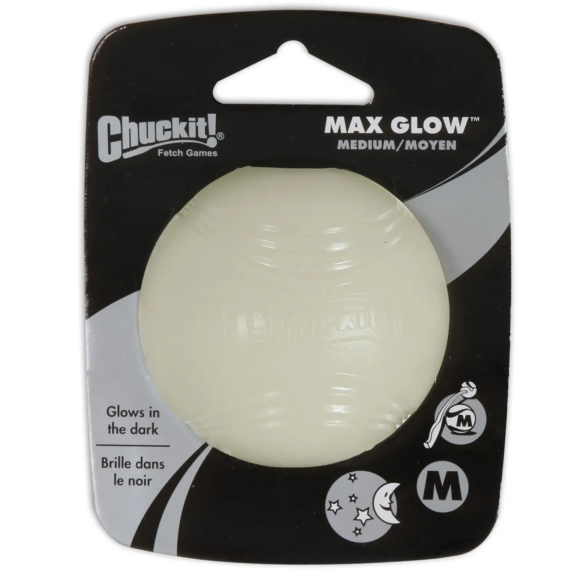 Chuckit Max Glow pimedas helendav pall koertele valge, M - Tootepilt