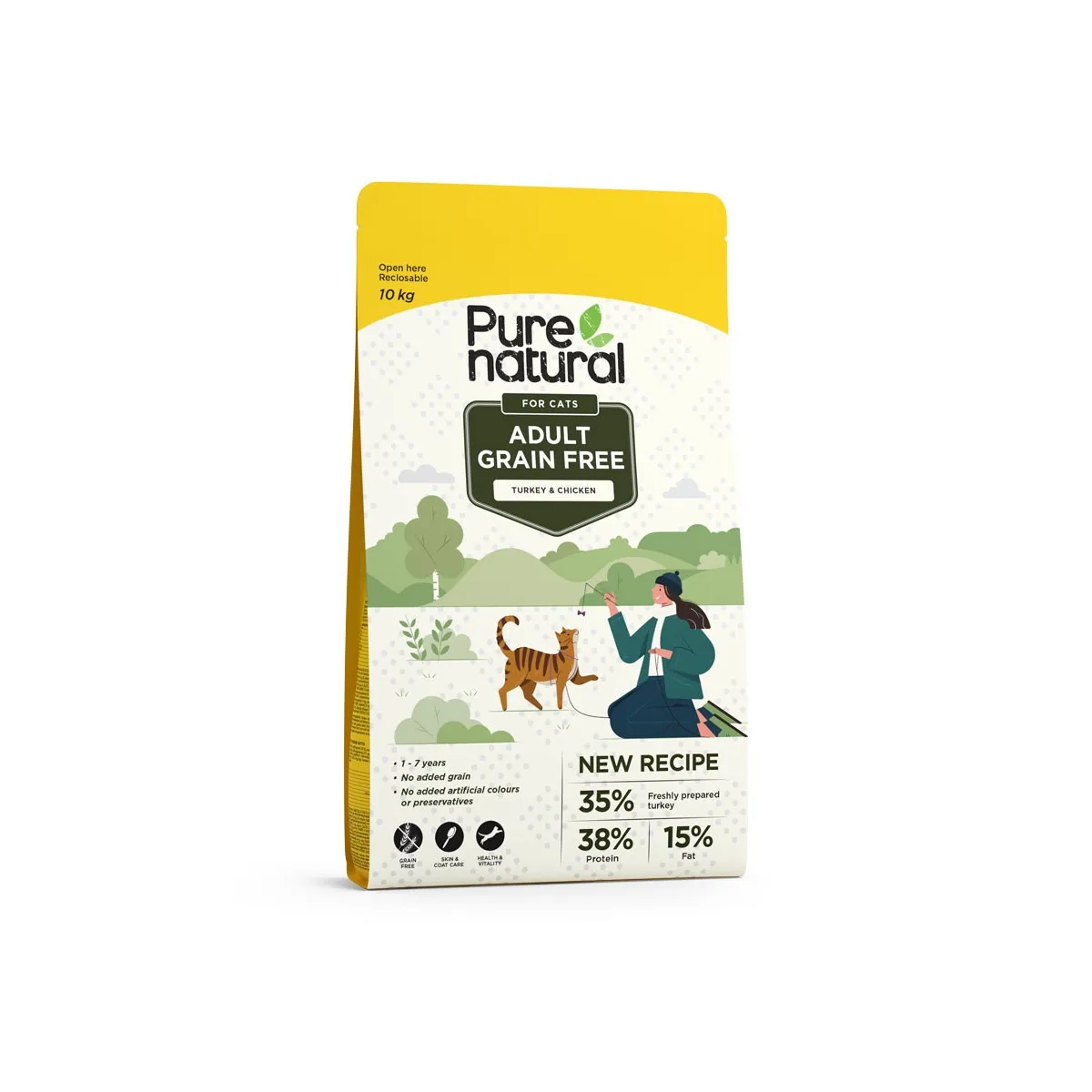 Purenatural kassi kuivtoit, kalkun/kana, teraviljavaba, 10 kg - Tootepilt