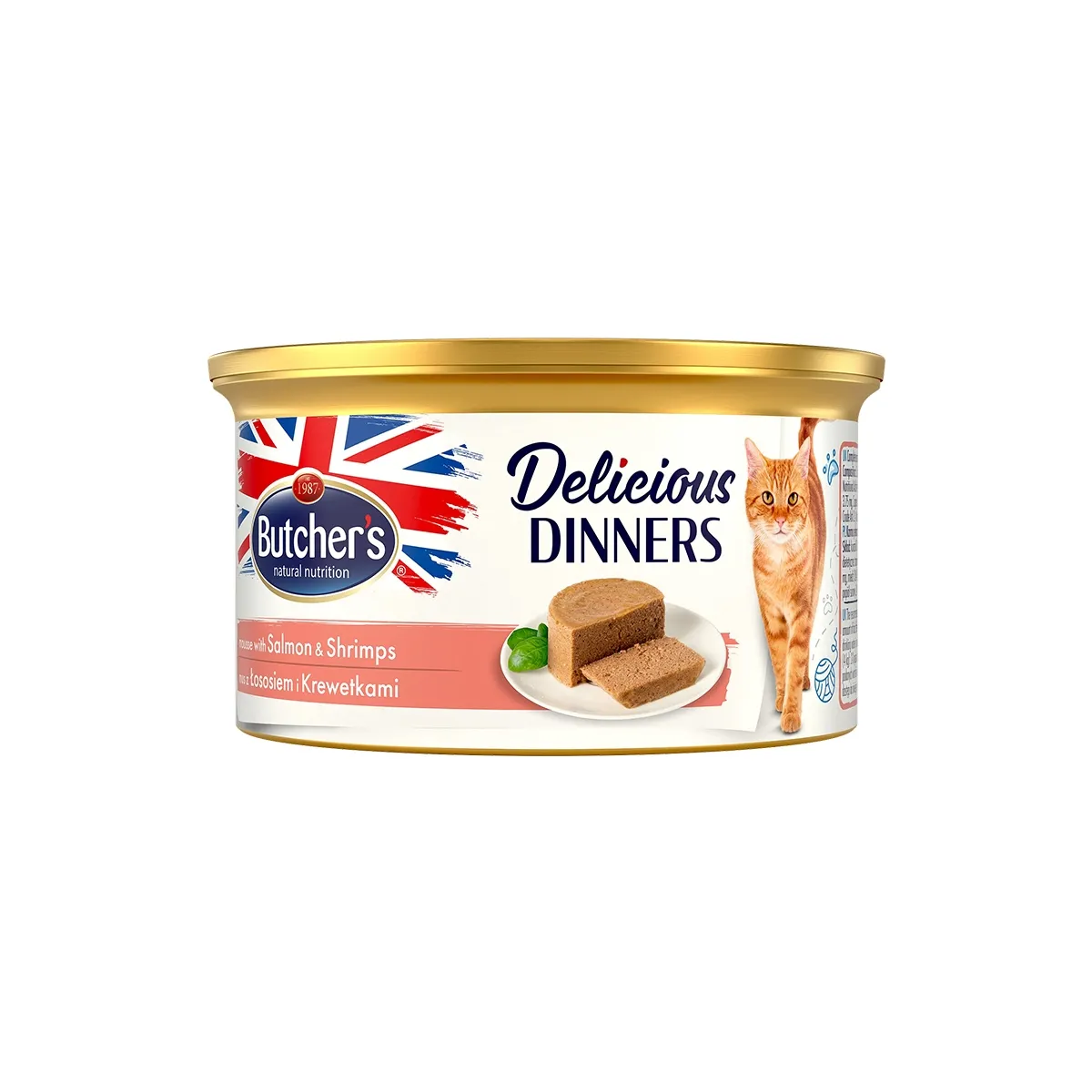 Butchers Delicious Dinner konserv kassile, lõhe ja krevettidega 85 g - Tootepilt 1