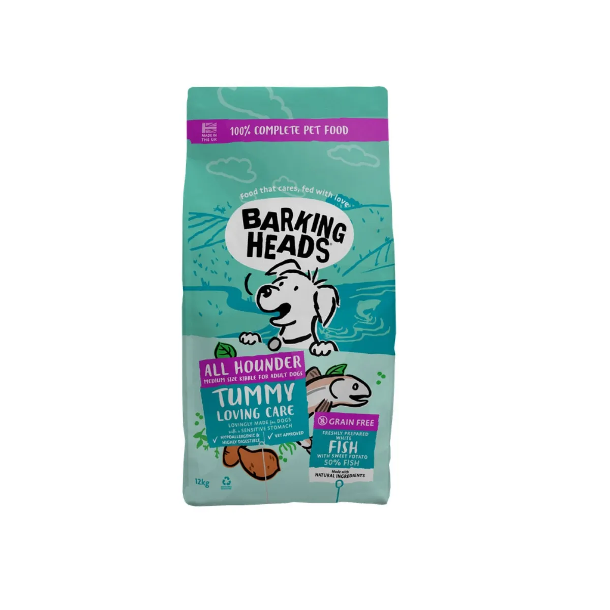 Barking Heads Tummy Loving Care koera kuivtoit kalaga, 12 kg - Tootepilt 1