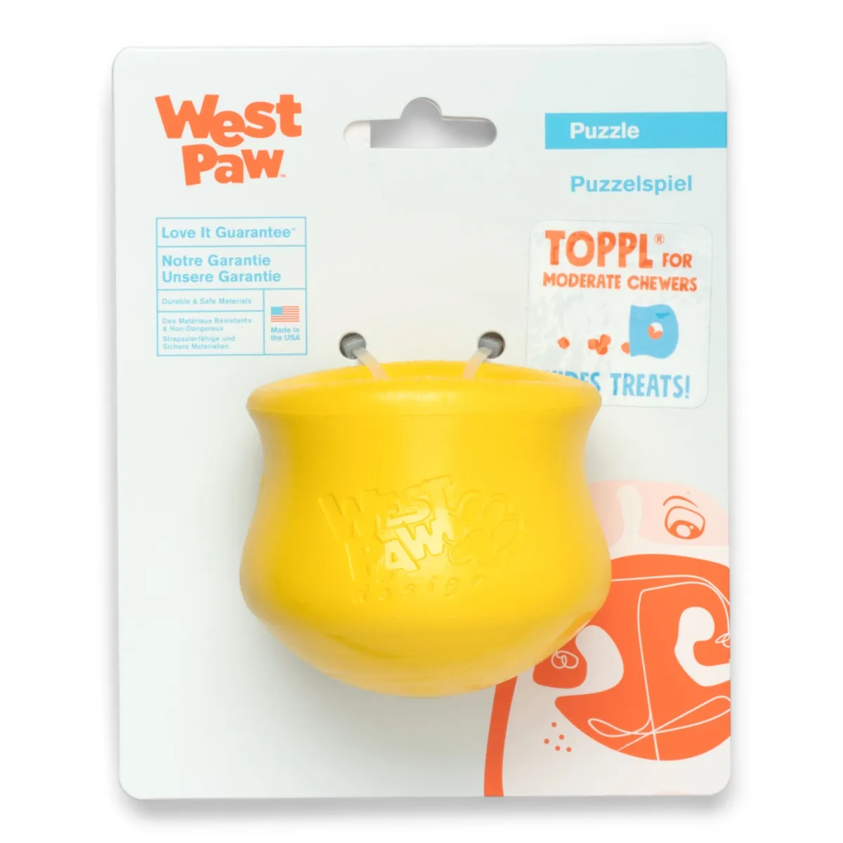 West Paw Toppl täidetav koera mänguasi, S, kollane - Tootepilt