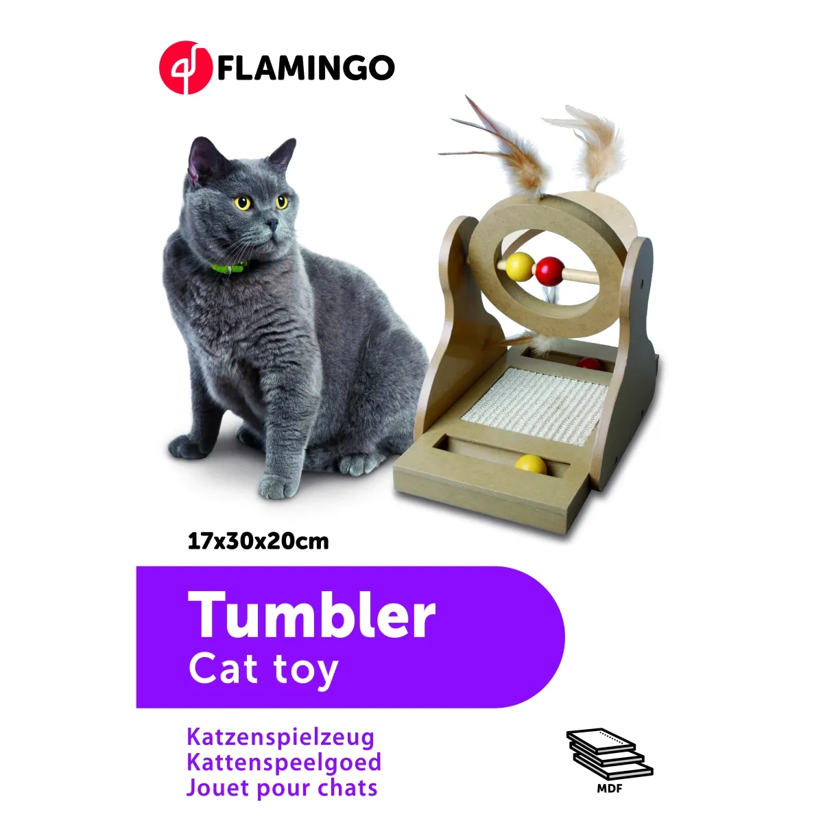 Flamingo Tumbler kassi kraapimispost mänguasjaga 17 x 20 x 30 cm - Tootepilt