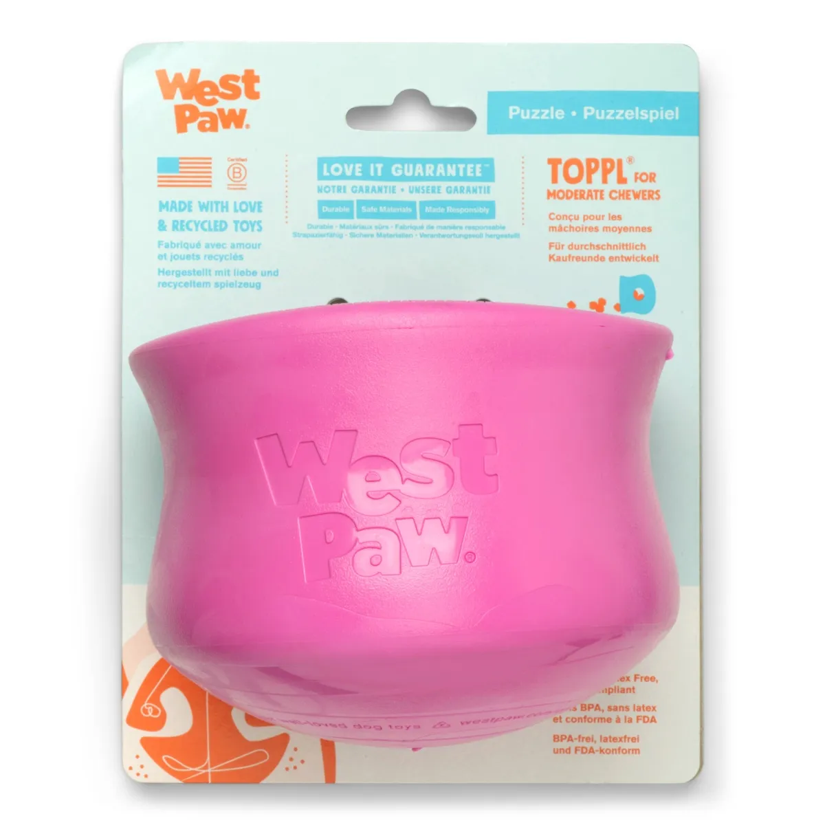 West Paw Toppl täidetav koera mänguasi, XL, roosa - Tootepilt