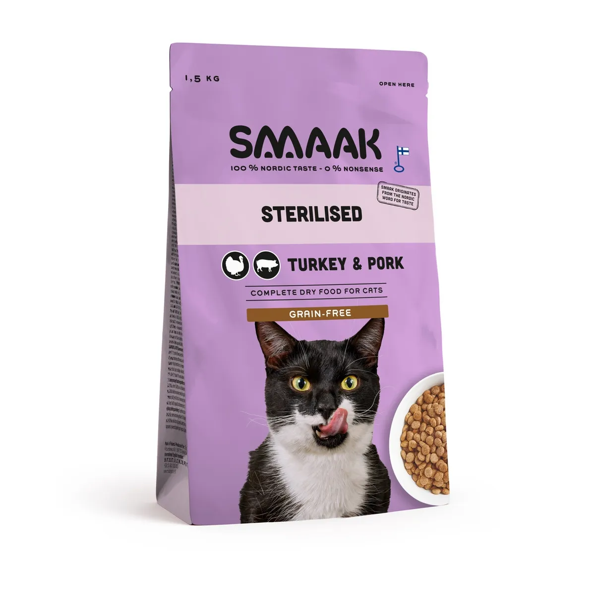 SMAAK kuivtoit steriliseeritud kassile, kalkun/siga, 1,5 kg - Tootepilt