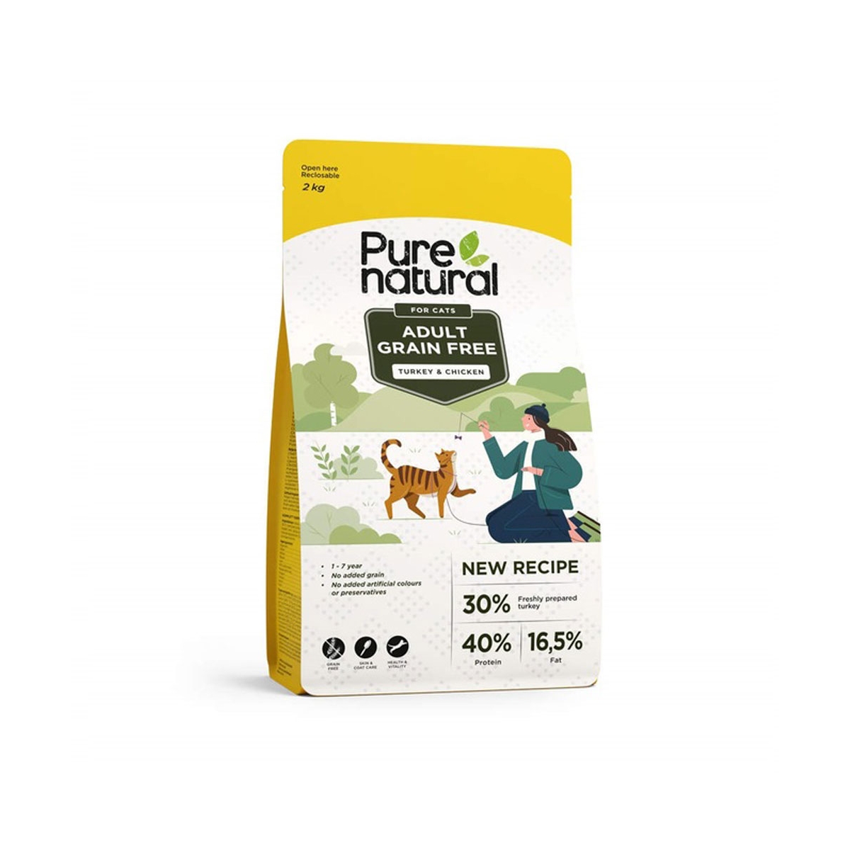 Purenatural kassi kuivtoit, kana/kalkun, teraviljavaba, 2 kg - Tootepilt 1