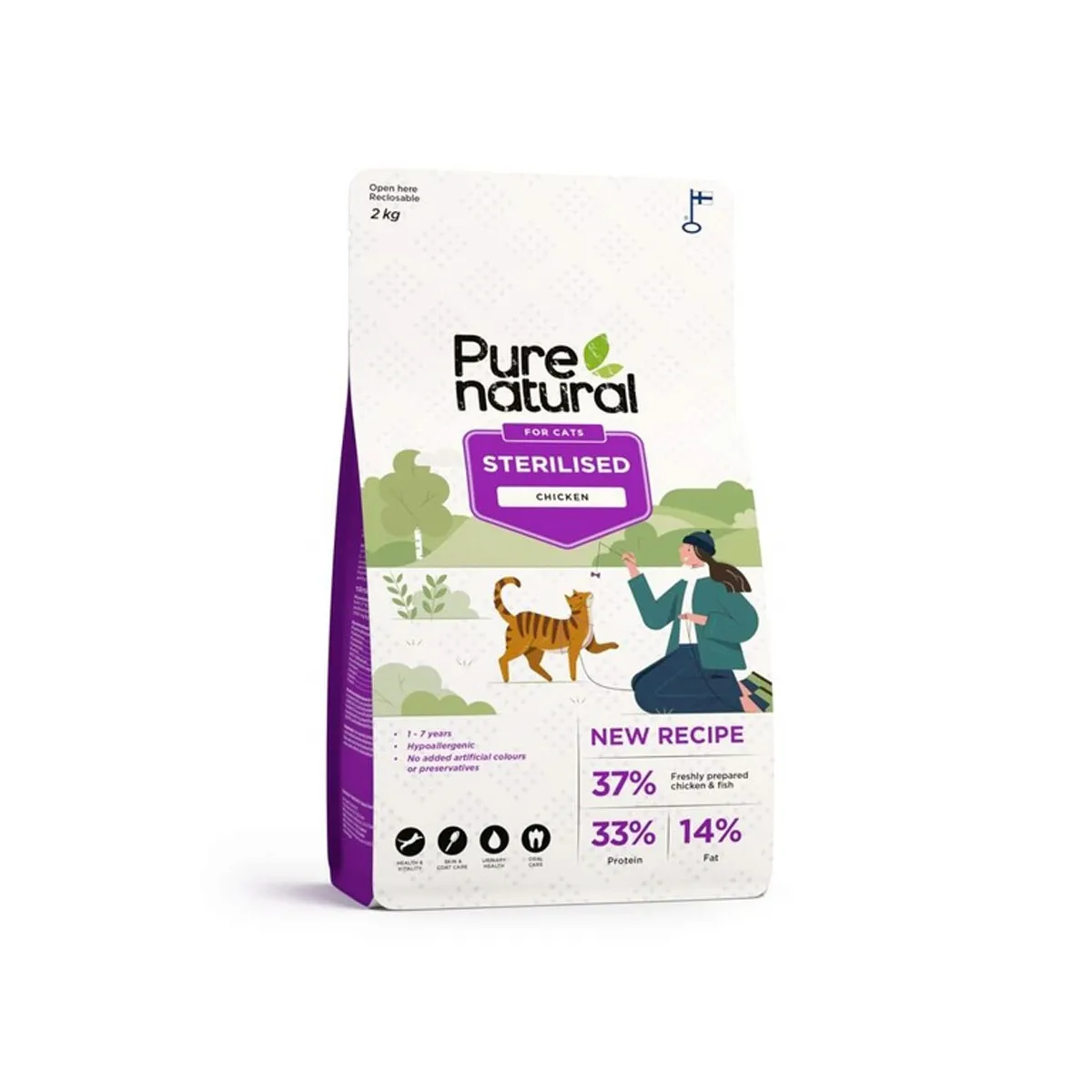 Purenatural kuivtoit steriliseeritud kassile, kana, 2 kg - Tootepilt 1