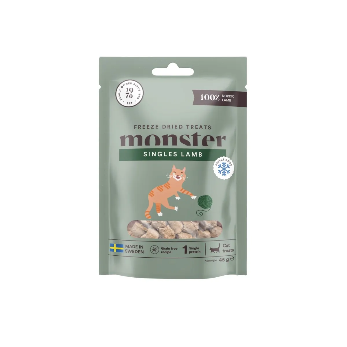 Monster Cat külmkuivatatud maius kassile, lammas, 45 g - Tootepilt