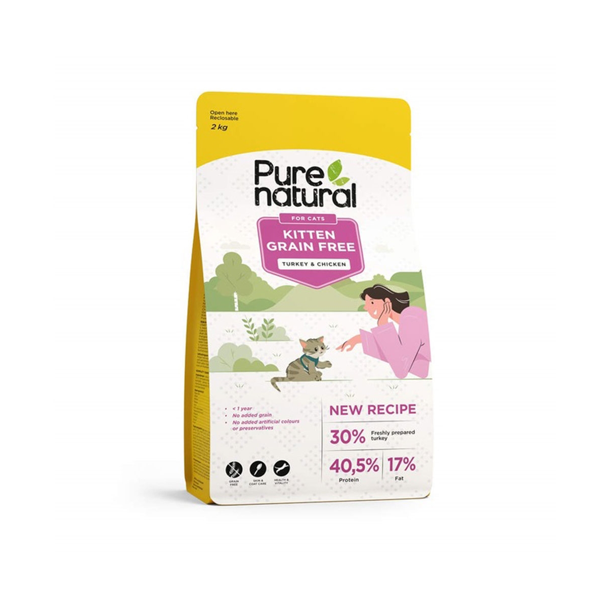 Purenatural kassipoja kuivtoit, kana/kalkun, teraviljavaba, 2 kg - Tootepilt 1