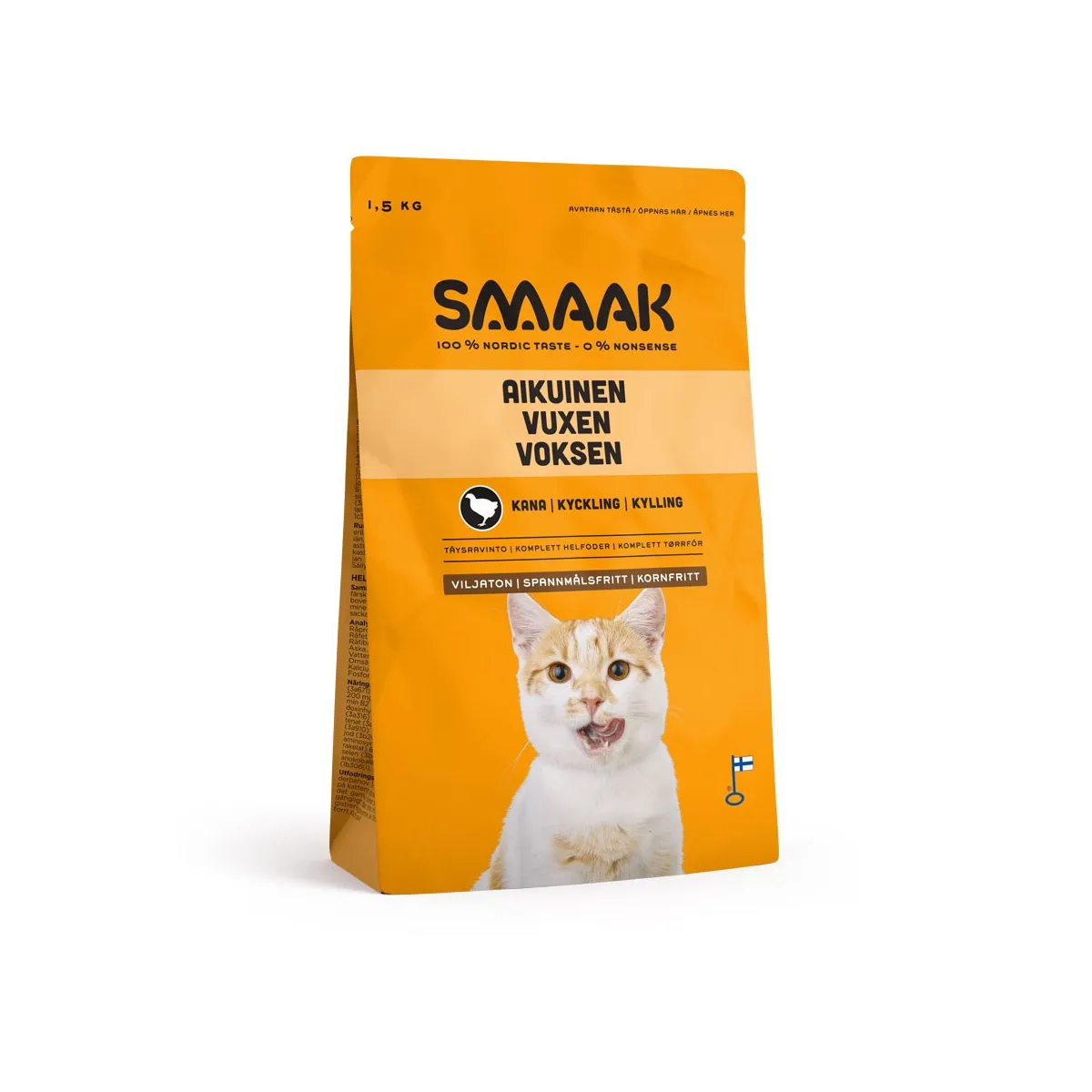SMAAK kassi kuivtoit, kana, teraviljavaba, 1,5 kg - Tootepilt