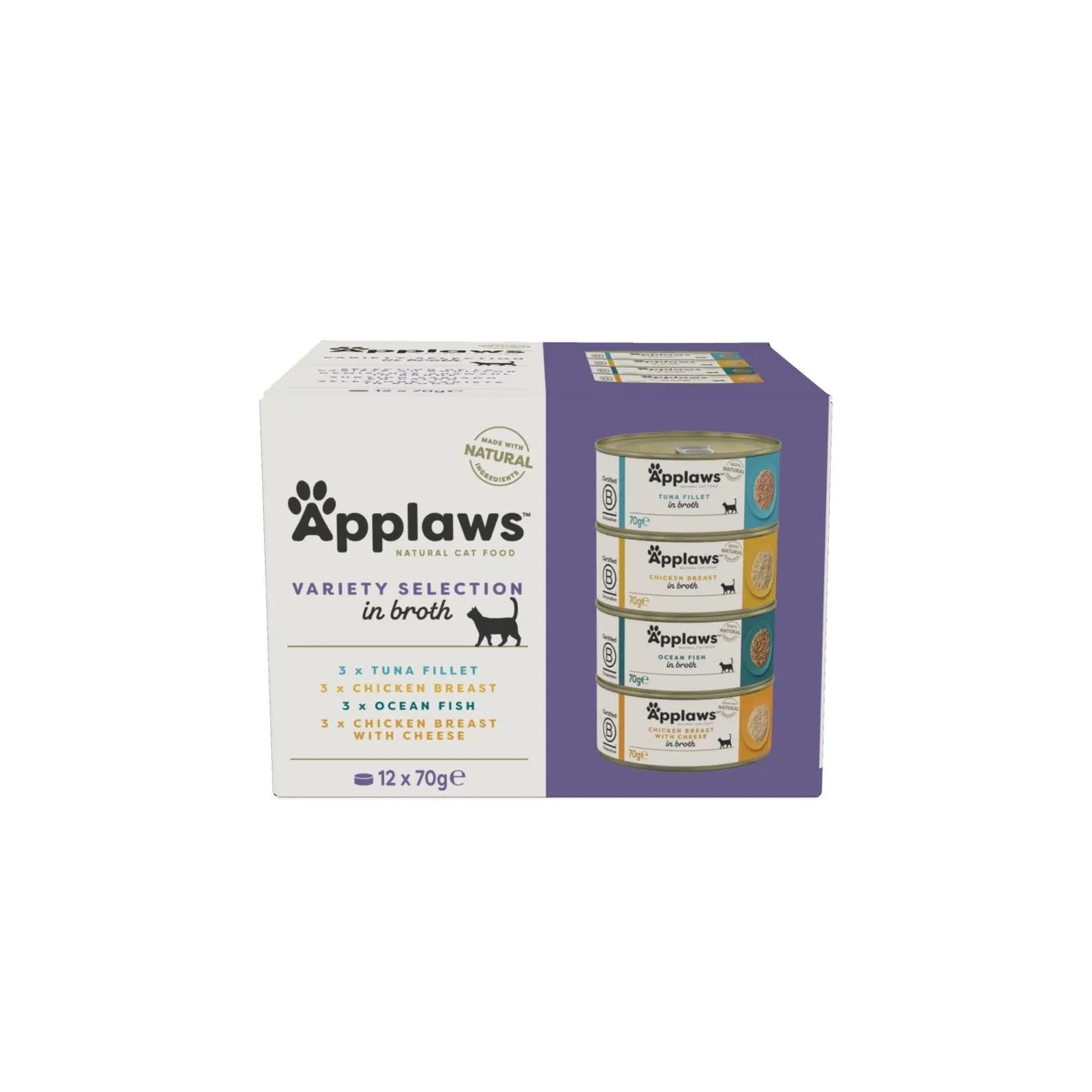 Applaws kassikonservide multipakk, kana/kala kastmes, 12 x 70 g - Tootepilt