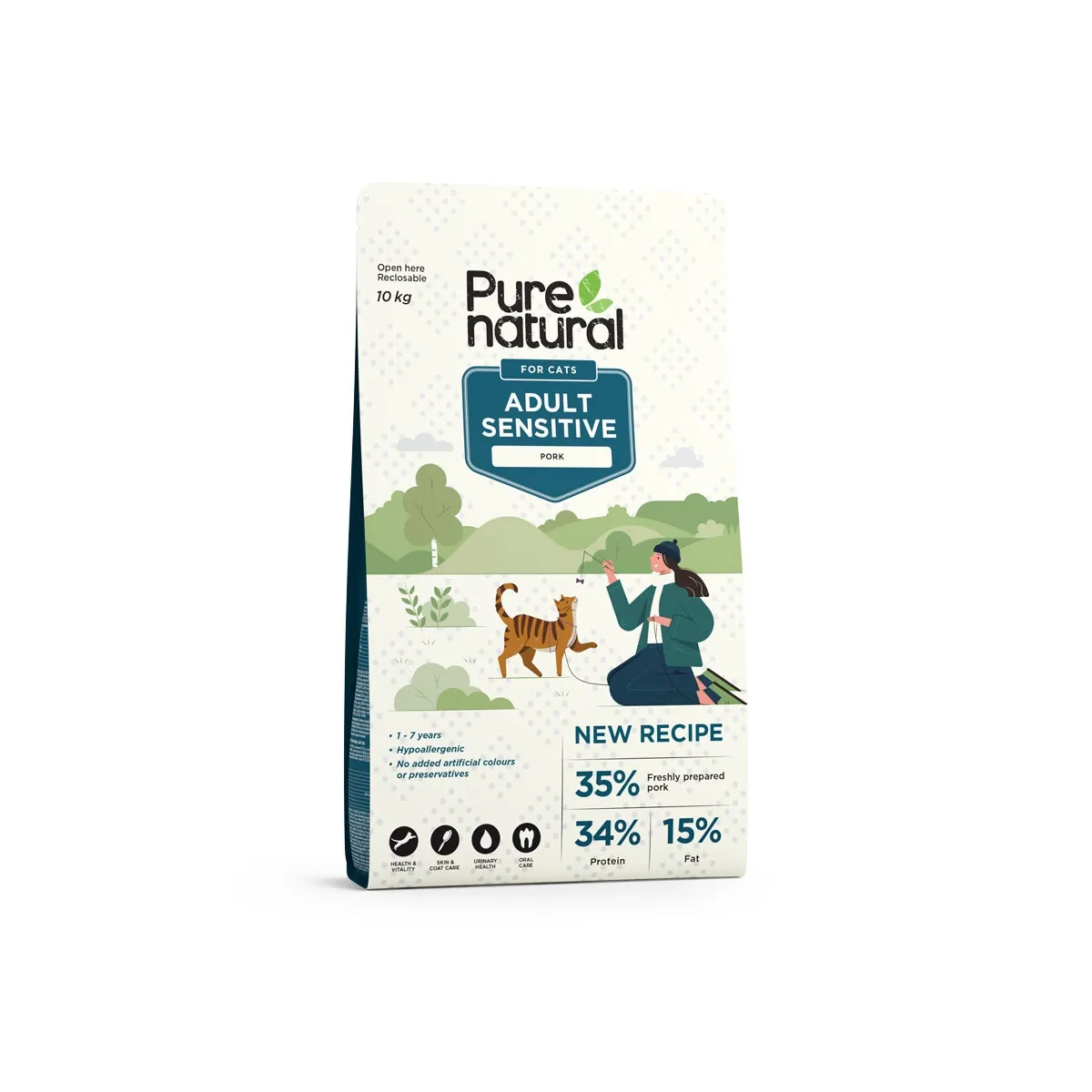 Purenatural Sensitive kassi kuivtoit, siga, 10 kg - Tootepilt