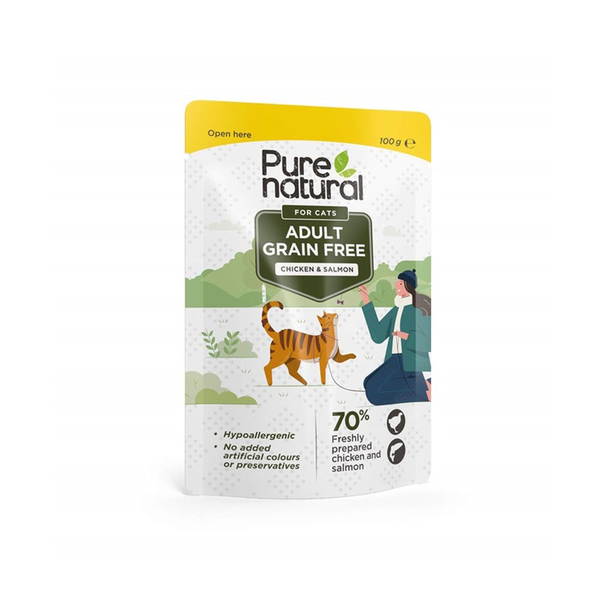 Purenatural kassi einekotike, kana/lõhe, teraviljavaba, 100 g - Tootepilt 1