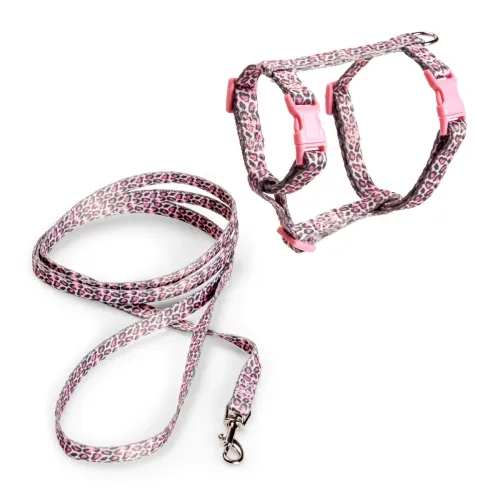 Basic kassi traksid ja jalutusrihm mustriga, M, roosa