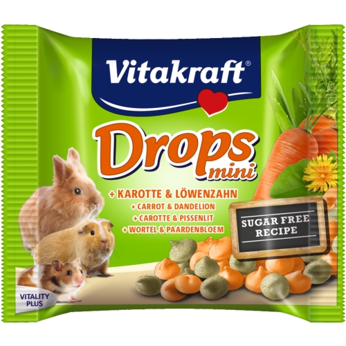Vitakraft väikelooma maius Drops Mini porgandi ja võilillega, 40 g