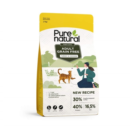 Purenatural kassi kuivtoit, kana/kalkun, teraviljavaba, 2 kg