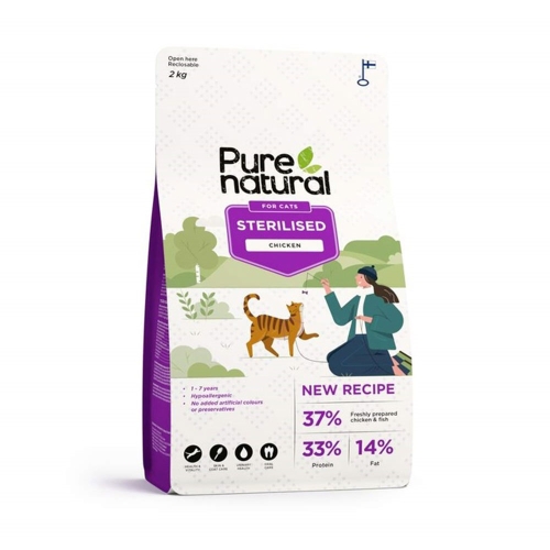 Purenatural kuivtoit steriliseeritud kassile, kana, 2 kg