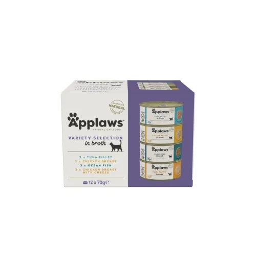 Applaws kassikonservide multipakk, kana/kala kastmes, 12 x 70 g