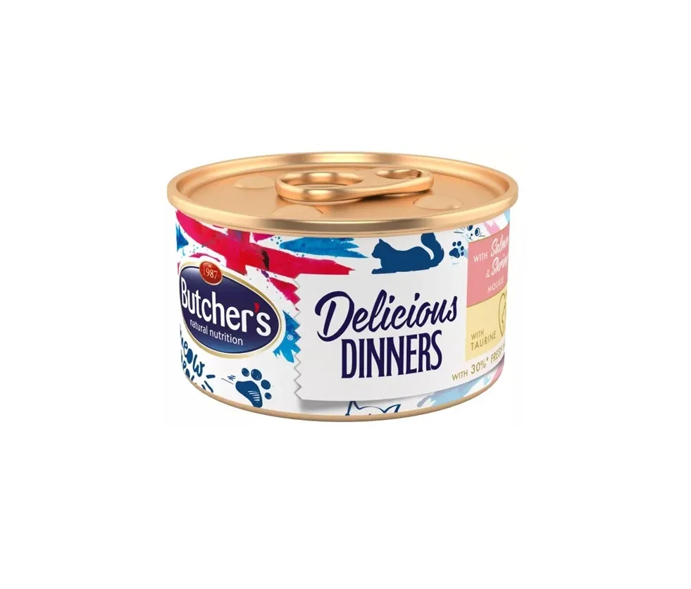 Butchers Delicious Dinner konserv kassile, lõhe ja krevettidega 85 g - Tootepilt 2